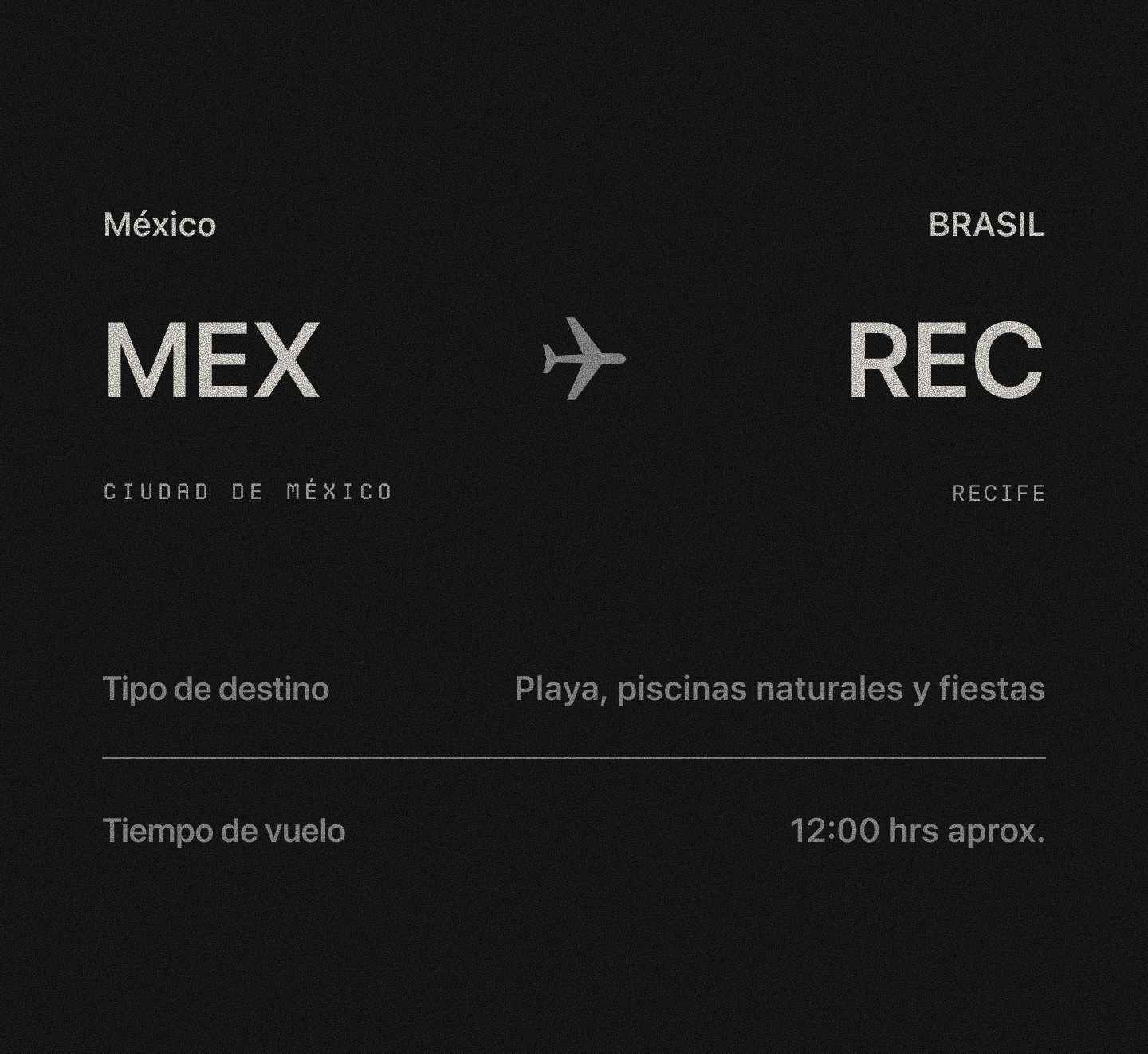 Vuelo de Ciudad de México (MEX) a Recife (REC), Brasil · tipo de destino: playa, piscinas naturales y fiestas · tiempo de vuelo 12:00 hrs aprox.