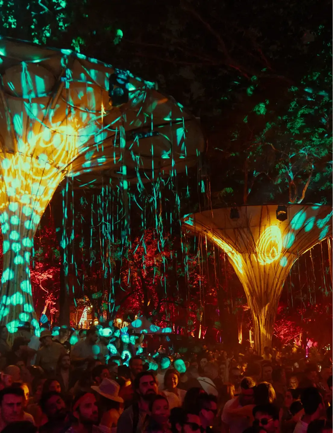 Fiesta nocturna bajo luces de colores